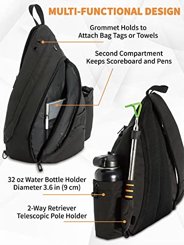MOYAQI Disc Golf Bag with Retriever Holder and Storage Pockets, Disc Golf Backpack with 8-10 Disc Capacity, Padded Adjustable Strap and Back Panel, Lightweight and Durable - color: Black