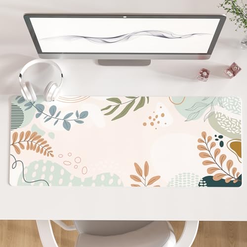 Colorful Star Minimalist Large Mouse Pad, Abstract Botanical Waterproof Desk Mat, Boho Computer Gaming Mouse Pad, XL Full Desk Mousepad Non Slip Writing Pad for School Office Home 31.5" x 11.8" - color: Abstract Leaves, size: 31.5L x 11.8W inches