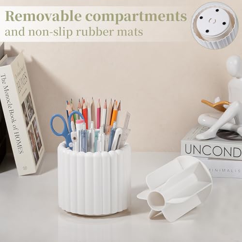 Anyoifax 360° Rotating Pen Holder 7 Slots Desk Organizer Removable Pencil Cup Plastic Art Supplies and Accessories Desktop Storage Box Caddy for Office, School, Home (White) - color: White, size: Small
