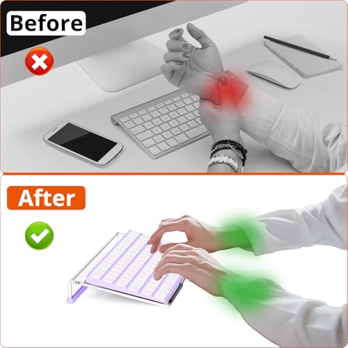Richboom Computer Keyboard Stand for Desktop, 11.8" Tiny Clear Acrylic Keyboard Riser 78 Keys Compact Keyboard Lift for Desk Ergonomic Short Keyboard Holder Tray with White and Purple Silicone Strip - color: Clear W/ White Silicone Strip