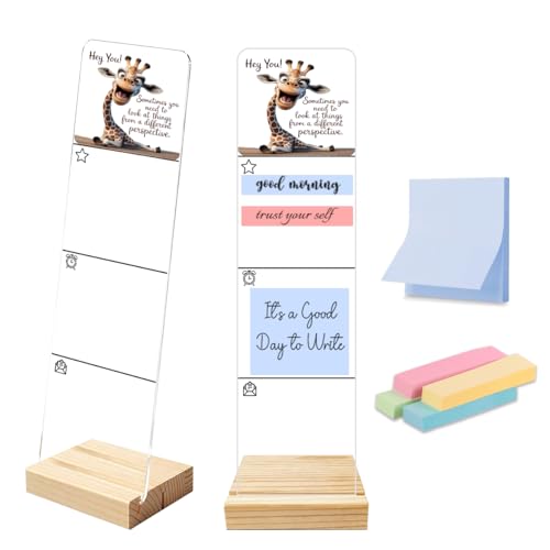 Sticky Notes Monitor Memo Board Acrylic Holder with Removable Wooden Base, Different Perspective Logo Desk Set with 200 Sheets Two Sizes Sticky Notes, Office Desk Accessories Organizer - color: Different