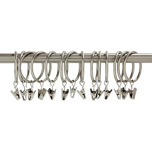 Ivilon Curtain Rings - Set of 14 Decorative Drapery Rings Curtain Clip Rings with Strong Clips 2" Diameter - Color Brushed Nickel - color: Brushed Nickel, size: Set of 14 (2")