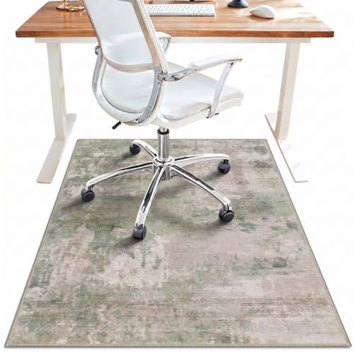 Office Chair Mat for Hardwood Tile Floor, Abstract 36"X 60" Desk Mats for Office Chair on Rolling Chairs Carpet, Desk Anti-Slip 1/5" Thick Rug for Computer Chair, Thin Low-Pile Floor Mat, Dusty Sage - color: Dusty Sage, size: 36"x60"