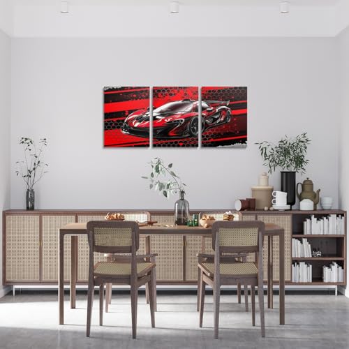 Feelyou Kids Boys Race Car Canvas Wall Art Canvas Set of 3 Racing Car Artwork Poster Cool Speed Car Wall Painting Office Sports Car Wall Decor Art for Bedroom Living Room Home Decoration 12x16 Inch - color: Black and Deep Red