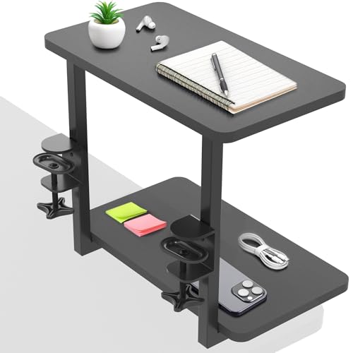 VIVO Clamp-on 16 inch Flexible 2-Tier Shelving Unit for Table Accessories, Gaming Devices, and More, 4 Configuration Options, Desktop Organizer, Black, DESK-SHELF2CS