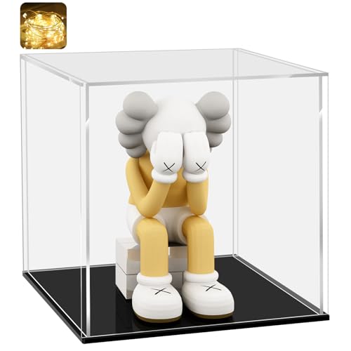 LANSCOERY Acrylic Display Case, 9 x 9 x 9 in Clear Display Box with 2mm Panels, Black Base for Building Block Models and Figurines - color: Black, size: 9x9x9inch; 23x23x23cm