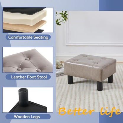 Small Foot Stool Ottoman, Faux Leather Footstool Ottoman Foot Rest for Couch, Rectangle Footstools and Ottomans Small for Living Room, Entryway and Bedroom (Gray) - color: Grey
