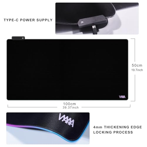 Vyaaa 40" x 20" RGB Gaming Mouse Pad, XXL LED Desk Mat with 9 Light-Up Modes, Smooth Surface & Non-Slip Rubber Base for Gaming/Office/Home (Black) - color: Black, size: 40L x 20W inches