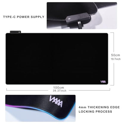Vyaaa 40" x 20" RGB Gaming Mouse Pad, XXL LED Desk Mat with 9 Light-Up Modes, Smooth Surface & Non-Slip Rubber Base for Gaming/Office/Home (Black) - color: Black, size: 40L x 20W inches