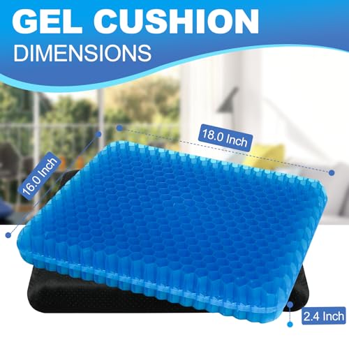 Gel Seat Cushion for Long Sitting - 18" x 16" x 2.4" (Extra Thick＆Soft) Gel Cushion for People Over 200 lbs, Pressure Relief Cushion for Office Chair, Egg Cushions for Wheelchair, Gel Pad for Car - color: Widen Size Blue Gel