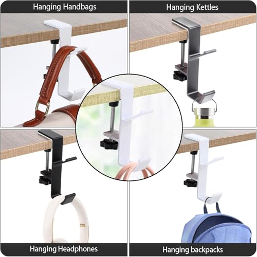 3PCS Desk Mount Bag Holder Hook Clamp,On Backpack Hanger Portable Desk Mount Headphones Holder for Reduce Desk Clutter Table Desk Table Hanging Storage (3Black, 3) - style: 3Black