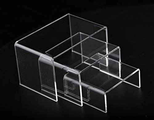 Jusalpha 6 -Piece Strong Clear Acrylic Rectangular Riser For Retail, Shelf Showcase Fixtures for Jewelry, Display Stand for Amiibo Funko POP Figures, Cupcakes, Food Display (2) - size: Medium, 2 Sets