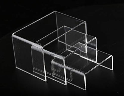Jusalpha 6 -Piece Strong Clear Acrylic Rectangular Riser For Retail, Shelf Showcase Fixtures for Jewelry, Display Stand for Amiibo Funko POP Figures, Cupcakes, Food Display (2) - size: Medium, 2 Sets