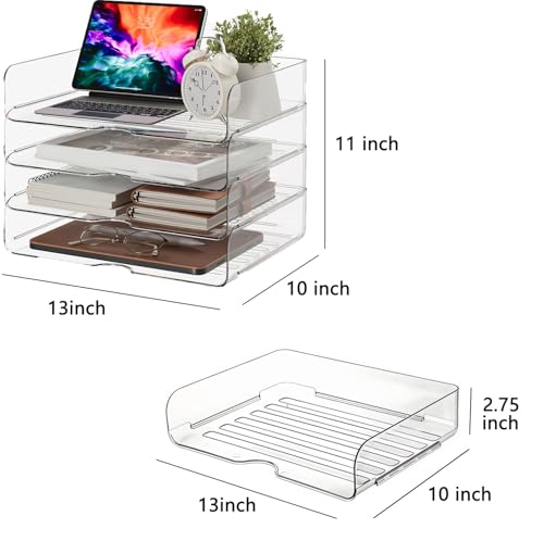 DCA Large Capacity Desk Organizer, 4 Tier Paper Organizer, File Organizer for Desk, Stackable Paper Tray for Office, Home and School - size: Wide 13in