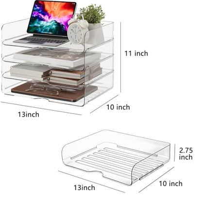 DCA Large Capacity Desk Organizer, 4 Tier Paper Organizer, File Organizer for Desk, Stackable Paper Tray for Office, Home and School - size: Wide 13in