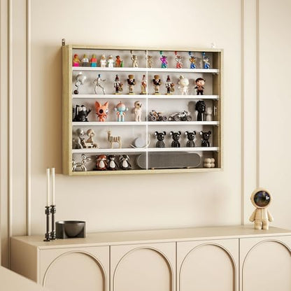 HOMCOM 5-Tier Display Cabinet, Glass Door Cabinet with Adjustable Shelves, Wall-Mounted Display Case for Playroom, Bedroom, Oak and White - color: Oak and White