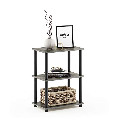 Furinno Turn-N-Tube No Tool 3-Tier Storage Shelf, Narrow, French Oak Grey/Black - color: French Oak Grey/Black, size: 3-Tier Narrow