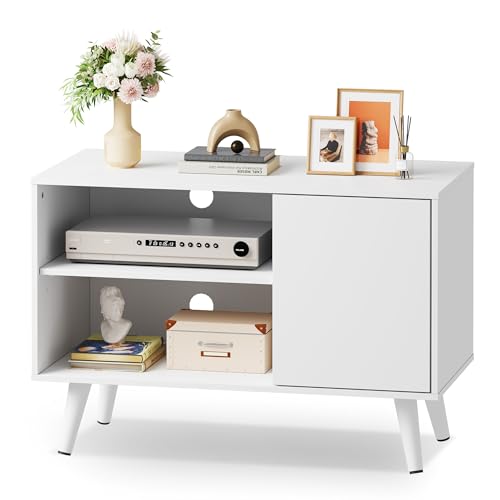 WLIVE TV Stand for 40 Inch TVs, Small Entertainment Center with Storage Cabinet, Mid-Century Modern TV Stands for Living Room and Bedroom, 32" TV Console, White - color: White, size: 32 Inch
