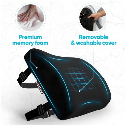 FORTEM Lumbar Support Pillow for Office Chair, Lumbar Support Pillow for Car, Back Rest for Gaming, Memory Foam Pillow, Desk Chair Cushion, Breathable & Washable Cover, Adjustable Straps - color: Black Velour