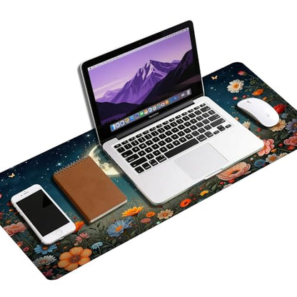 Vimorco Waterproof Desk Pad,XXL Large Mouse Extended Gaming Mousepad with Anti-Slip Rubber Base,Computer Laptop Keyboard Mouse Mat for Women Girls Work,Game,Office,31.5 x 15.7 inch,Black Moon Flowers - color: Black Moon Flowers