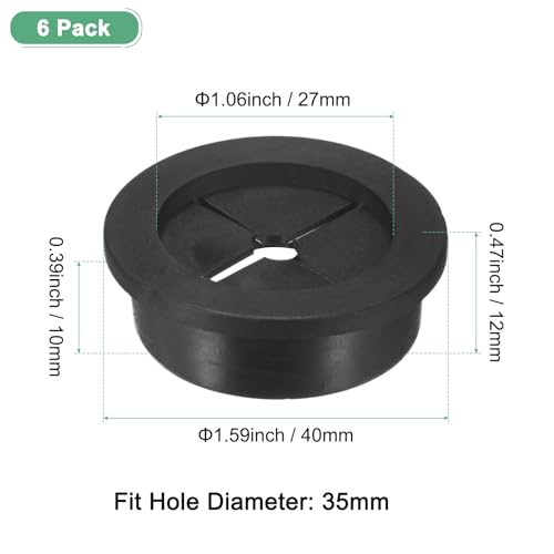 M METERXITY 6-Pack Rubber Grommets for Wiring 35mm Desk Grommet Double-Sided Flexible Cable Cord Grommet Desk Hole Cover for Cables/Wires Through Protection Cable Grommet [Black] - size: 35 mm