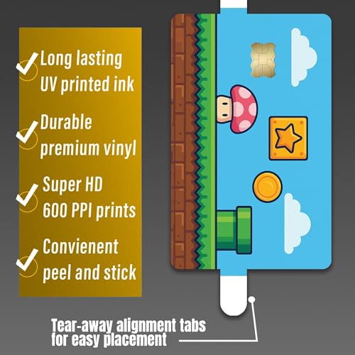 Retro Platformer World – Credit Card Skin Sticker Cover Decal Wrap 2-Pack – Cute Mushroom, Coin & Star Block Design