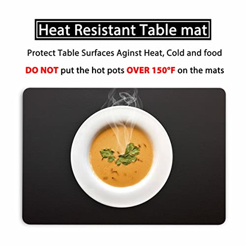 Wipeable Placemats Leather Table Mats Waterproof Heat-Resistant Easy to Clean for Dining Table Set Kitchen Table (6, Black) - color: Black, size: set of 6