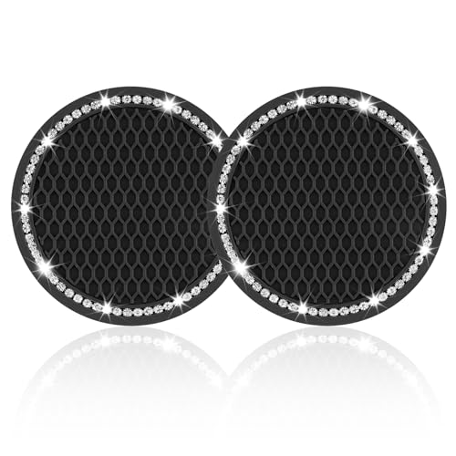 JUSTTOP Car Cup Holder Coaster, Insert 2 Pack Universal Auto Anti Slip, Bling Crystal Rhinestone Car Interior Accessories-Black - color: 2pcs-black, size: Bling coaster(2 pack)
