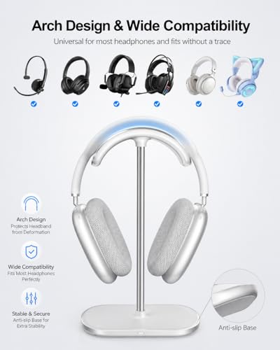 Airpod Max Charger Stand with 15W Wireless Charger, 4 in 1 Headphone Stand | Headset Holder for AirPods Max 2/Pro/iWatch/Vision Pro, Charging for iPhone 17/16/15/14/13/12/11/X, Aluminum Alloy Rod, White - color: Cream White