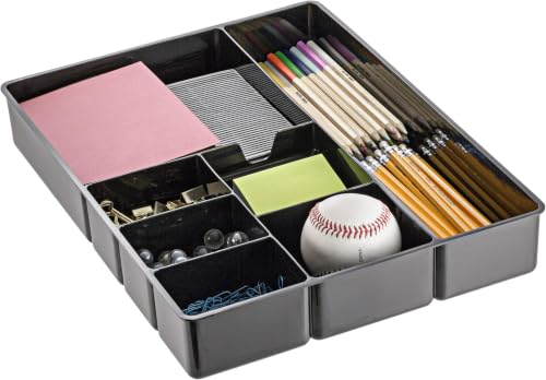 Officemate Deep Drawer Organizer Tray, 8 Compartments, 2 1/4" H x 15 1/8" W x 11 1/2" D, Black (Pack of 6) - size: (Pack of 6)