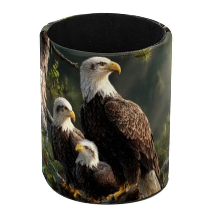 Eagle Family Pen Holder Pencil Organizer for Desk, 3.1” x 3.1” x 3.9” Pencil Cup Office Supplies, Large Capacity Cute Pen and Makeup Brush Holder for Desktop, Home, School - color: Eagle Family