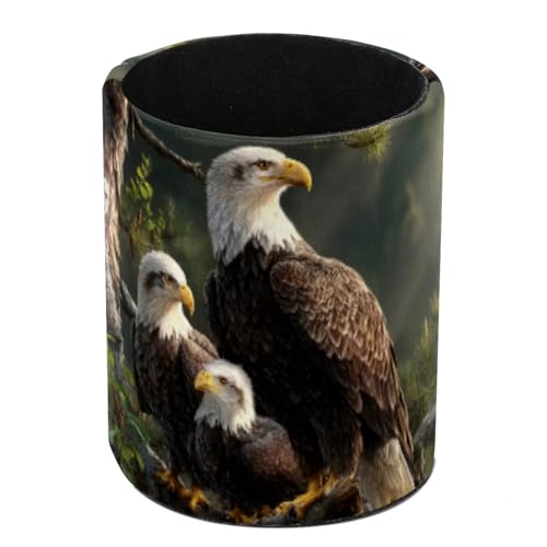 Eagle Family Pen Holder Pencil Organizer for Desk, 3.1” x 3.1” x 3.9” Pencil Cup Office Supplies, Large Capacity Cute Pen and Makeup Brush Holder for Desktop, Home, School - color: Eagle Family
