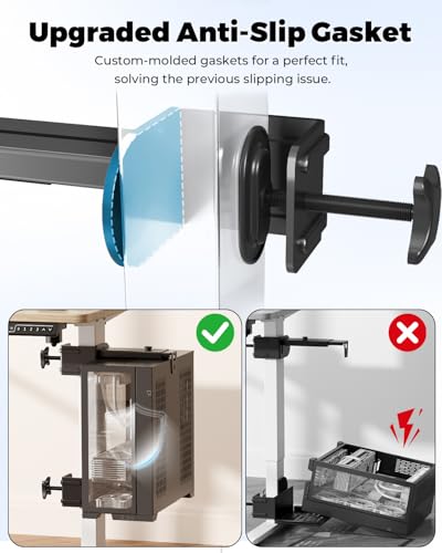 JOY worker Under Desk PC Mount for Standing Desk, Clamp-On Desk Leg Computer Mount, No Drilling, Adjustable Computer Case CPU Holder Holds Up to 44lbs, Black PC Tower Mount - color: Black, style: Basic