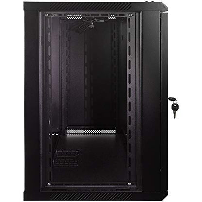 NavePoint 12U Server Rack Enclosure with Glass Door, Cooling Fan, Locks, & Removable Side Panels - 12U Wall Mount Network Cabinet 19 Inch Rack 17.7" Deep (450mm) - size: 12U