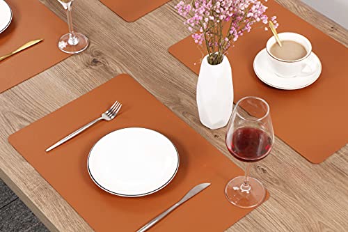 Wipeable Placemats Leather Table Mats Waterproof Heat-Resistant Easy to Clean for Dining Table Set Kitchen Table (6, Brown) - color: Brown, size: set of 6