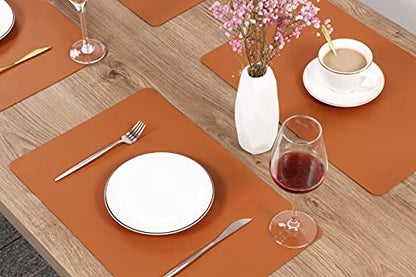 Wipeable Placemats Leather Table Mats Waterproof Heat-Resistant Easy to Clean for Dining Table Set Kitchen Table (6, Brown) - color: Brown, size: set of 6
