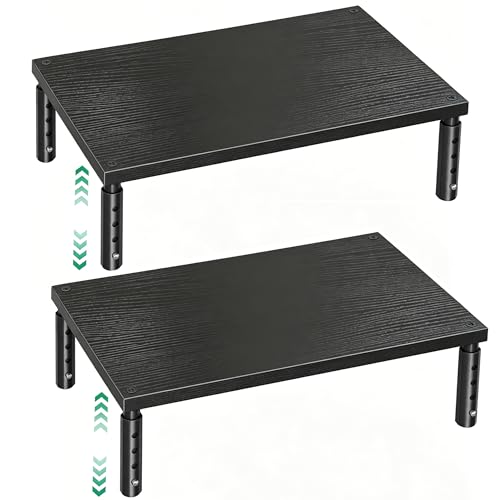 OPNICE Desk Organizers and Accessories, Adjustable Computer Monitor Stand Riser, Laptop Stand for Desk, Office Desk Accessories & Workspace Organizers for Home Office, Black-2P - color: Black Wood 2-Pack