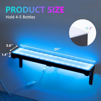 2 Pack Led Lighted Liquor Bottle Display Shelf, 20 Inch 1 Tier Wall Mounted Whiskey Rack, Bar Stand with RF Remote & App Control, Illuminated Acrylic Lighting Shelves for Home Bar, Party - size: 24"