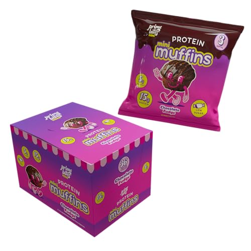 Prime Bites Minis - High Protein Muffin (12 Per Box, Chocolate Fudge) - 15g of Protein, 5g of Collagen, Gluten Free, Low Sugar Treat, Delicious Protein Snack