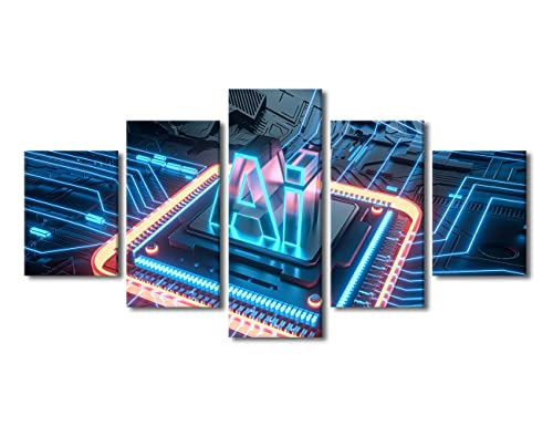 TUMOVO Wall Art for Bedroom AI Technology Smart Motherboard Chip Prints Wall Art Multi Panel Wall Art Canvas Wall Decor Artwork for Walls Modern Home Decor Canvas Frame Wall Hanging Art, 60"x32" - color: Artwork-06, size: 60''Wx32''H