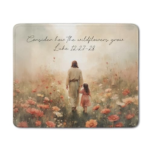 Christian Jesus Walking with Girl Mouse Pad, Christian Jesus Gifts Mouse Pads Mousepad for Desk Office Computers Laptop, Religious Office Supplies Desk Accessories, 9.5x7.9 Inch - color: 06Child, size: 9.5x7.9