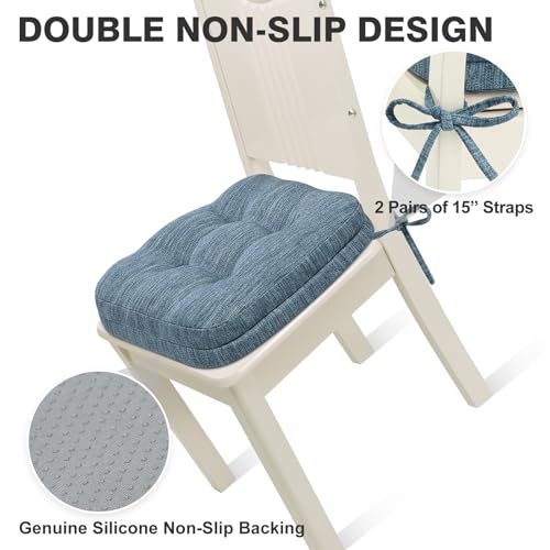 Shinnwa Kitchen Chair Cushions Set of 4, Dual-Layer Memory Foam Dining Chair Cushions, Patented Design Seat Pads with Ties, 16.5 x 16.5 x 3.5in, 4 Pack, Denim Blue - color: Denim Blue, size: 4 Count (Pack of 1)