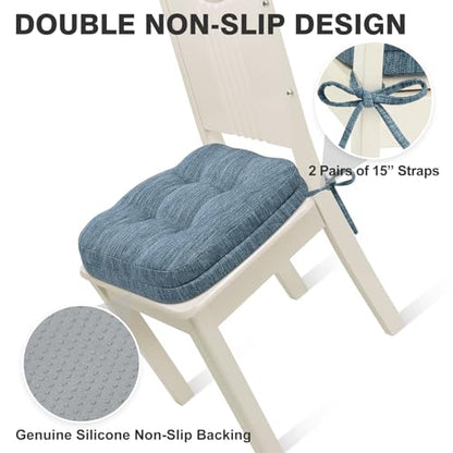 Shinnwa Kitchen Chair Cushions Set of 4, Dual-Layer Memory Foam Dining Chair Cushions, Patented Design Seat Pads with Ties, 16.5 x 16.5 x 3.5in, 4 Pack, Denim Blue - color: Denim Blue, size: 4 Count (Pack of 1)