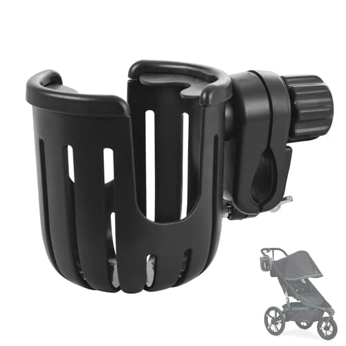 Stroller Cup Holder Compatible with Bob, Clip on Cupholder Attachment for Stroller, Cup Holder with Adjustable Clamp, Fits Most Cups, for Wheelchair, Walker, Bike, Scooter, Black