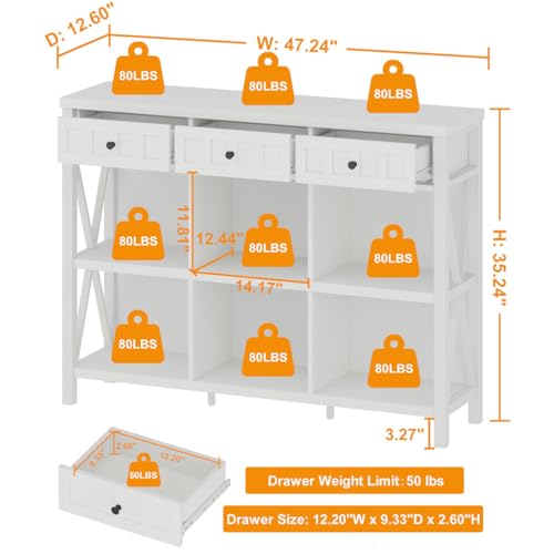 FATORRI 6 Cube Storage Organizer Bookshelf with 3 Drawers, 47 Inch Long Horizontal Bookshelf, Modern Wood Short Book Shelf. Low Cube Bookcase for Living Room, Home Office, Entryway (White Oak) - color: White Oak, size: With Drawer