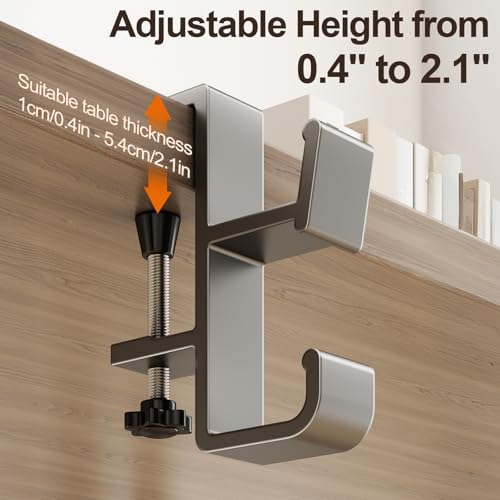 Desk Hook for Bag, Under Desk Handbag Hanger, Purse Hook for Table, Aluminum Backpack Holder, Desk Mount Hook for Umbrellas, Headphone, Back to School Supplies, White - color: White