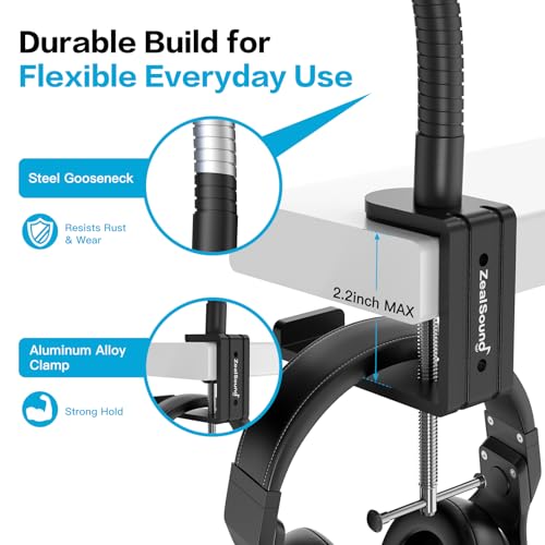 ZealSound Microphone Stand Gooseneck 19”, Flexible Clamp-On Desktop Mic Stand with 360° Adjustable Arm, 3/8" to 5/8" Adapter, Heavy-Duty Desk Mount, for Podcasting, Streaming, Podium & Public Speaking - size: 19 inch