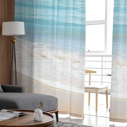 Ocean Beach Theme Sheer Curtains 72 Inch Length 2 Panels Set for Living Room/Bedroom, Tropical Sea Sky View Beach House Theme Semi Curtain Sheers Drapes Rod Pocket Curtains Window Treatment Set - color: Beach, size: 52"W x 72"L (Pack of 2)