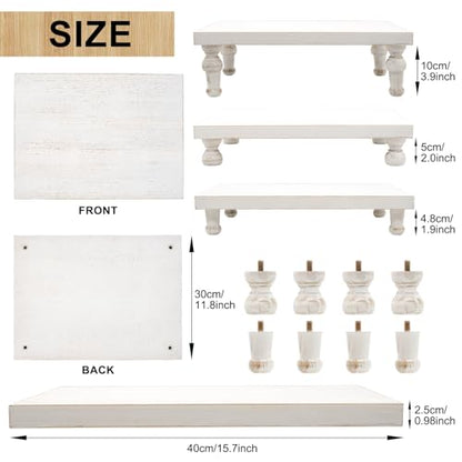 Wooden Riser Decorative Tray, Farmhouse Wood Pedestal Stand, Rustic Whitewashed Tray Riser Display Stand, Coffee Bar, Dining Room, Centerpiece, Kitchen, Bathroom Table Decor (Washwhite)