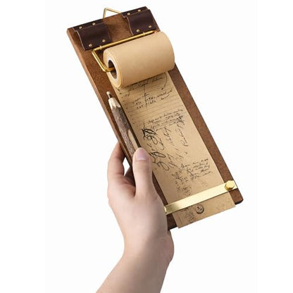 Retro Wall Mounted Memo Board with 1 Natural Kraft Paper Roll – Rustic Clipboard Notepad, Tearable Writing Pad for Notes, Menu, Kitchen, Café and Home Office Decoration - style: Natural Kraft Board + 1 Roll